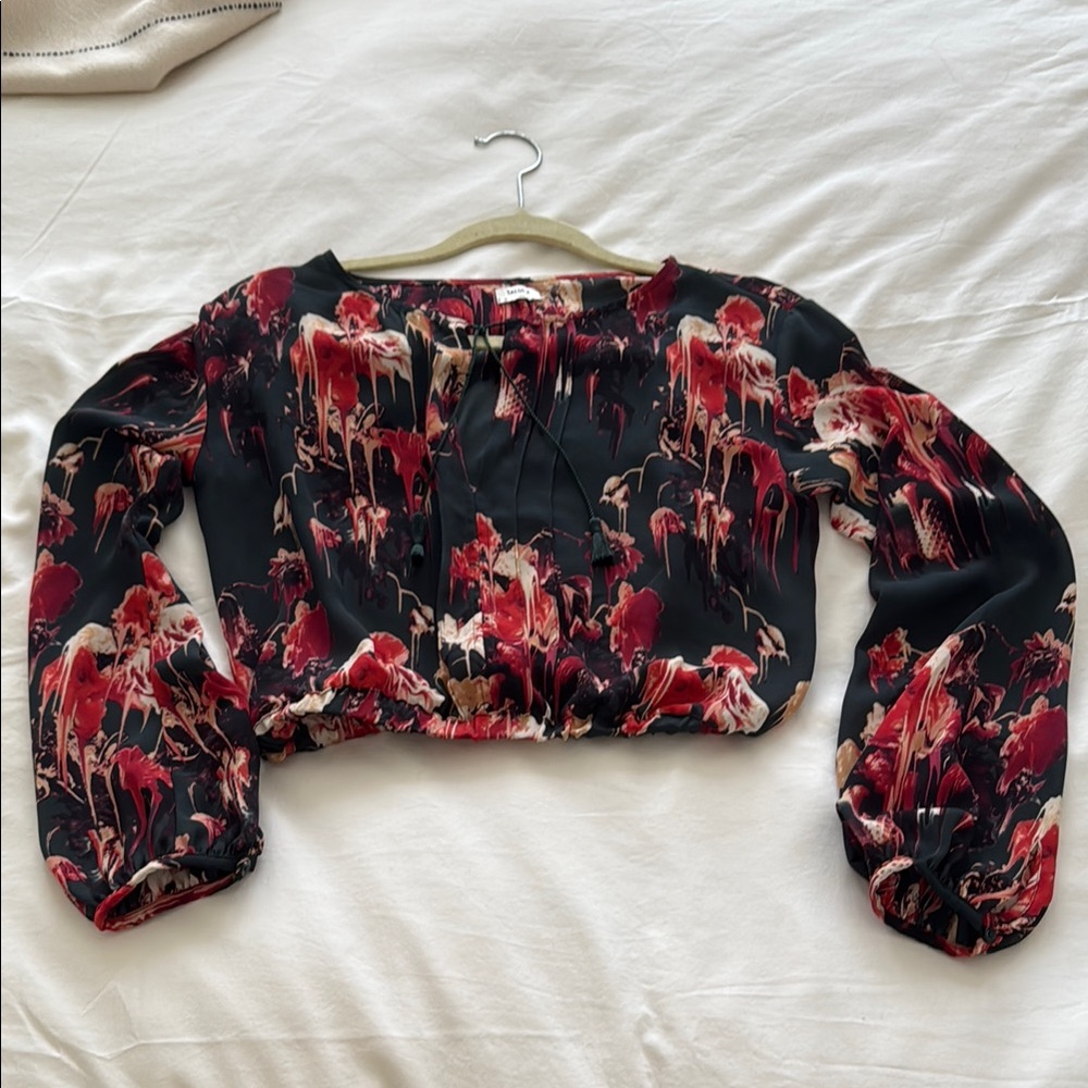 Talula Red and Green Relaxed Crop Blouse